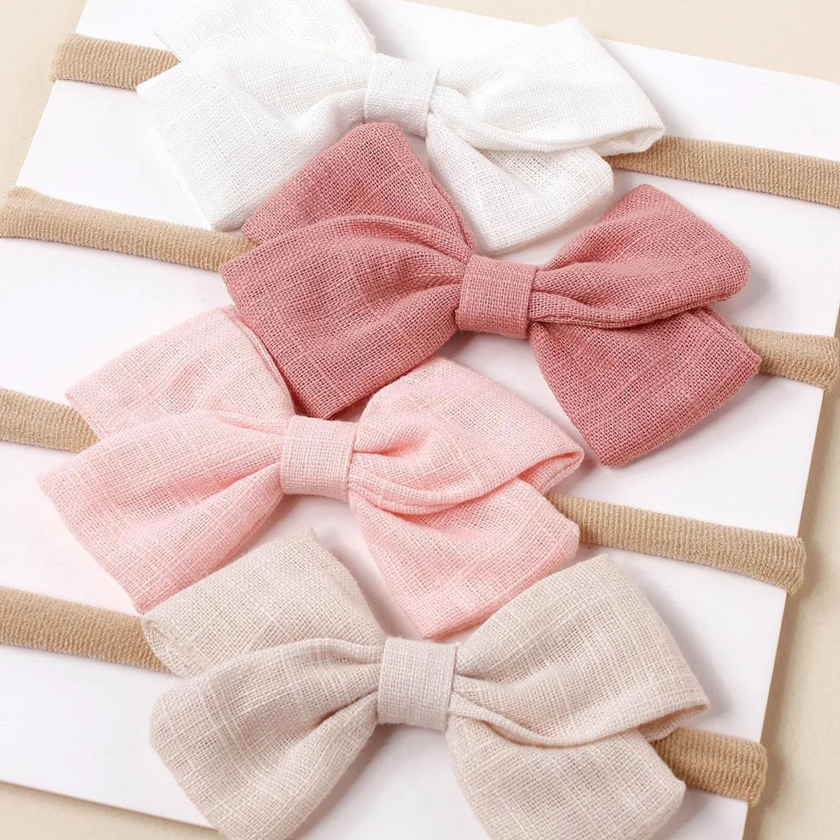 4Pcs Baby Bamboo Cotton Bow Nylon Headband