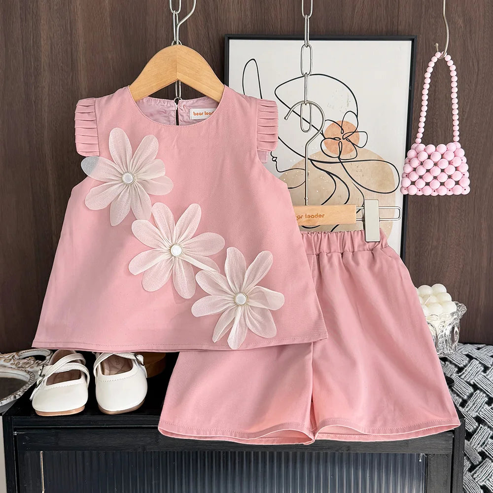 Bear Leader 2-7 Years Summe 3D Flower Vest Dress Girl's Princess Dresses