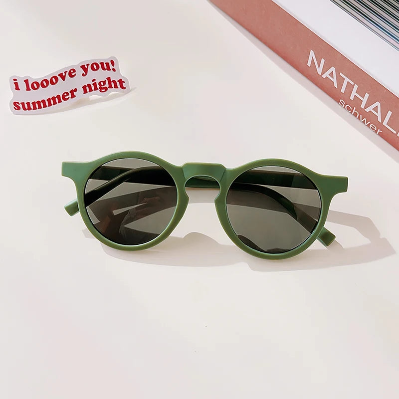 Kids Cute Checker Panel Color Round UV400 Sunglasses