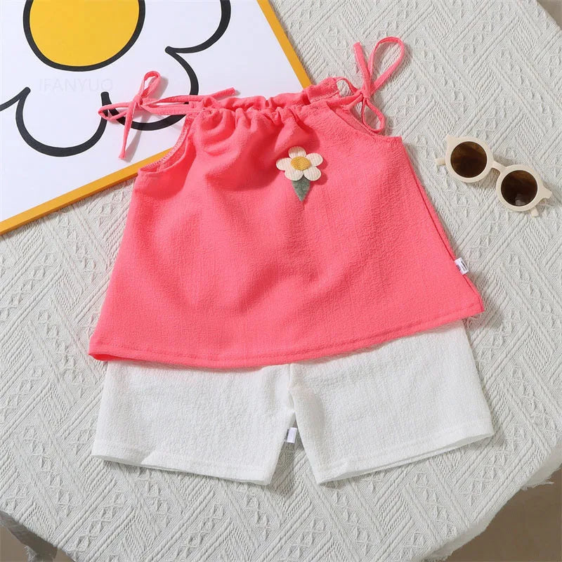 Floral Vest+Shorts Daily Wear Two-Piece Suits