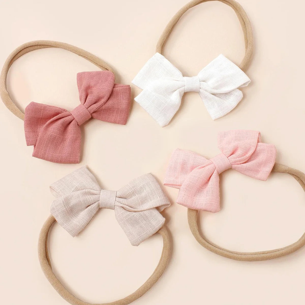 4Pcs Baby Bamboo Cotton Bow Nylon Headband