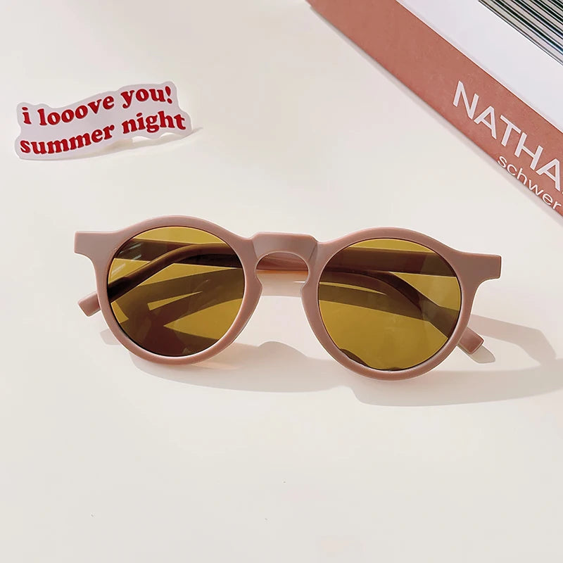 Kids Cute Checker Panel Color Round UV400 Sunglasses