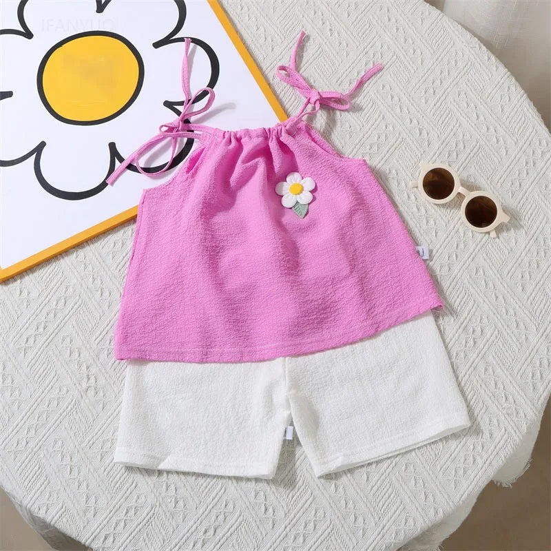 Floral Vest+Shorts Daily Wear Two-Piece Suits