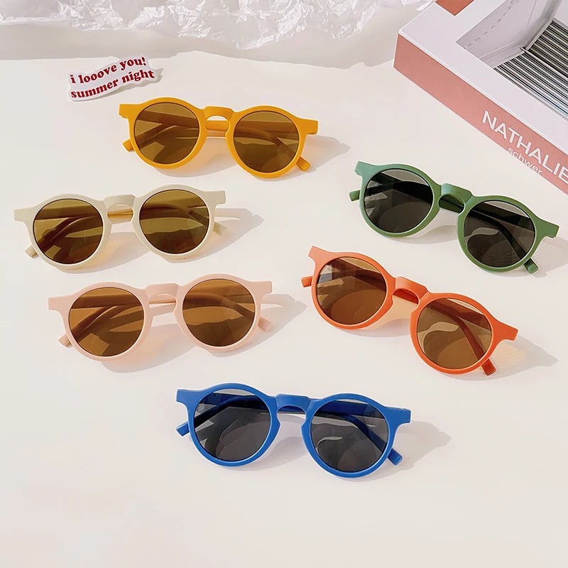 Kids Cute Checker Panel Color Round UV400 Sunglasses