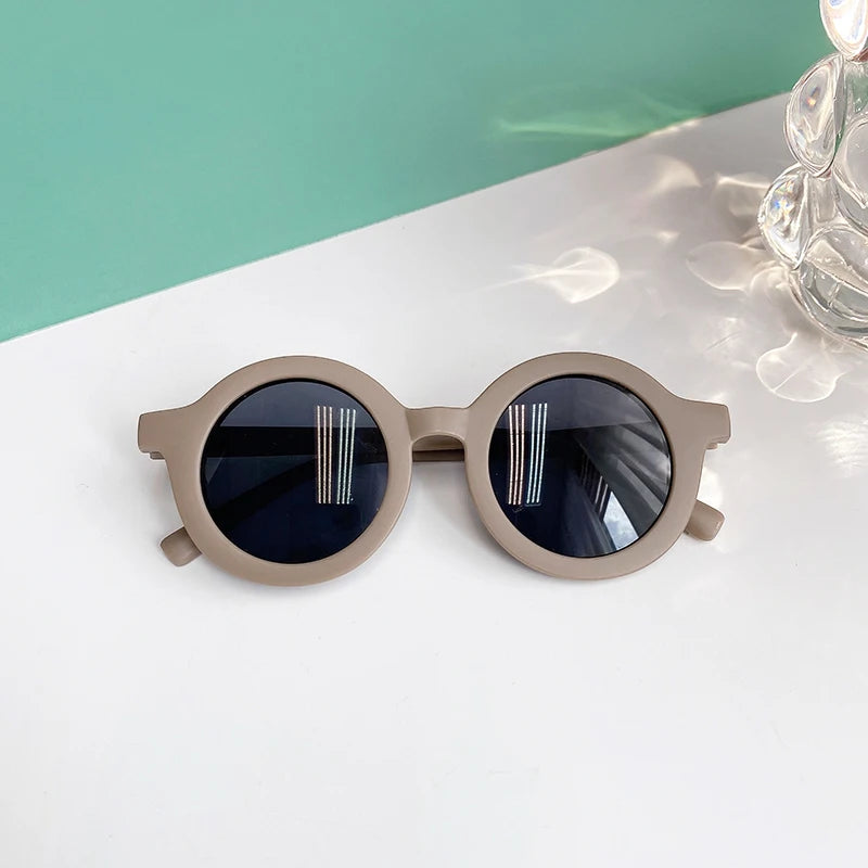 Kids Cute Checker Panel Color Round UV400 Sunglasses