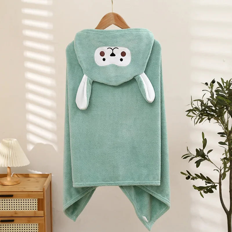 Hooded Bath Poncho Plush Coral Fleece Robe