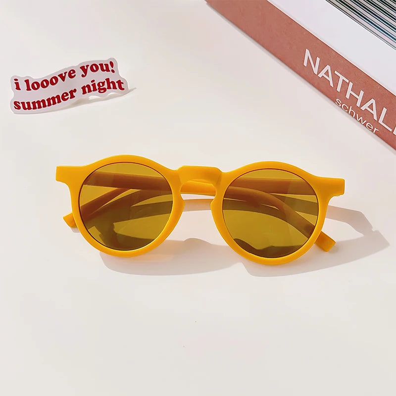 Kids Cute Checker Panel Color Round UV400 Sunglasses