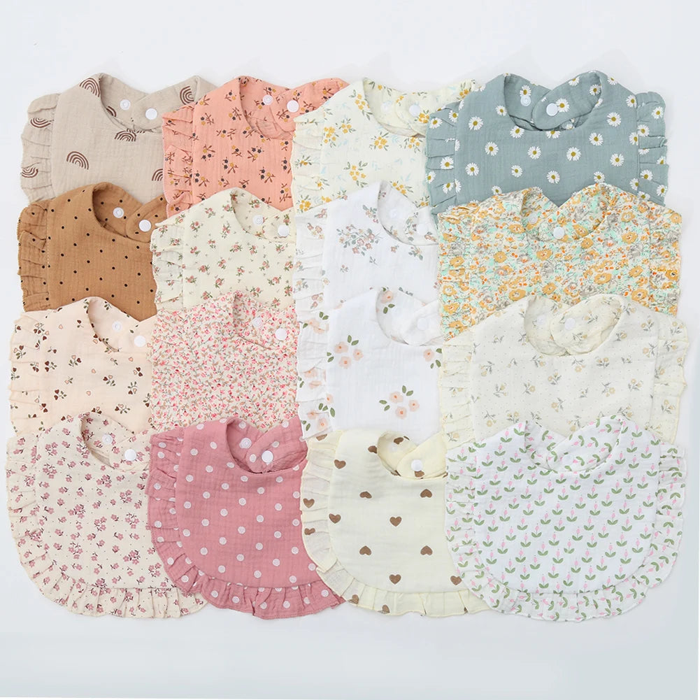 Flower Print Baby Bibs Adjustable Snap Saliva Towel