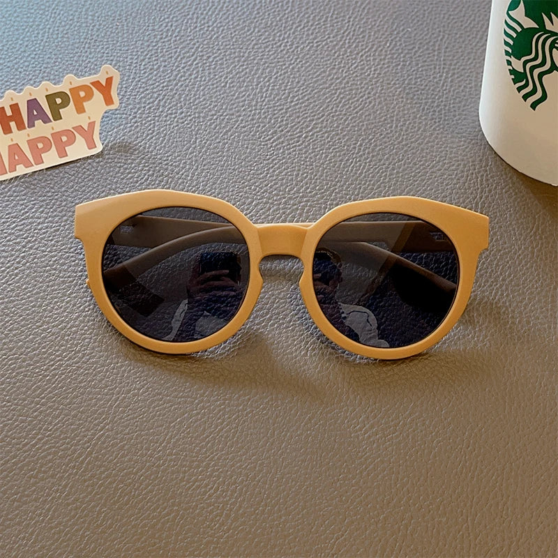 Kids Cute Checker Panel Color Round UV400 Sunglasses