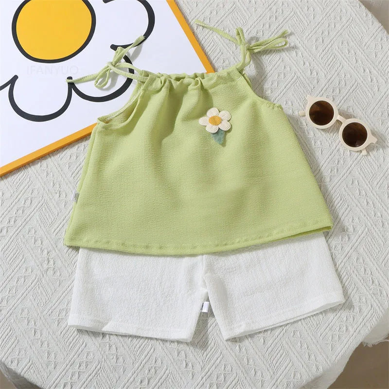 Floral Vest+Shorts Daily Wear Two-Piece Suits