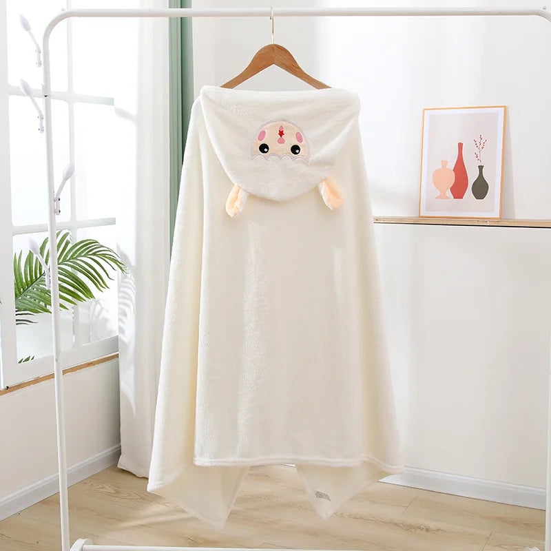 Hooded Bath Poncho Plush Coral Fleece Robe