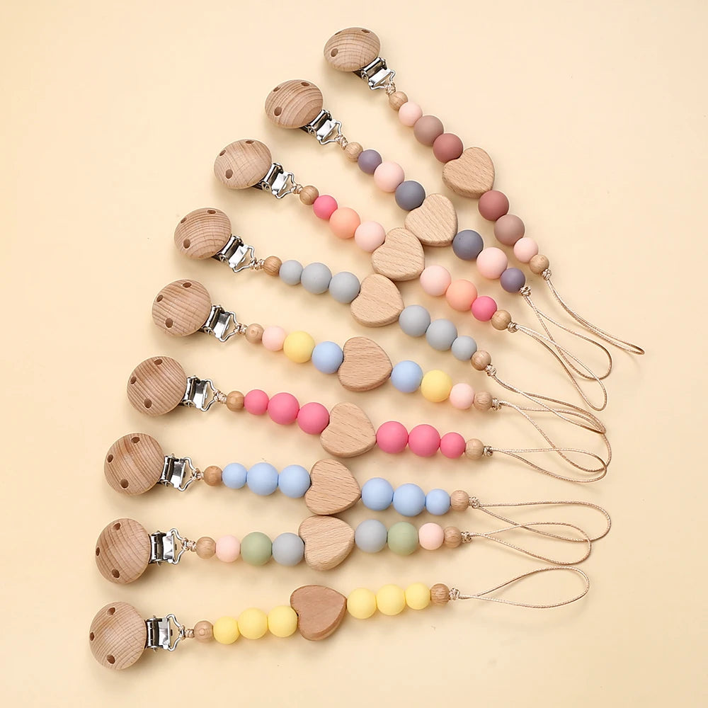 Clip Chain Silicone Wood Baby Pacifier