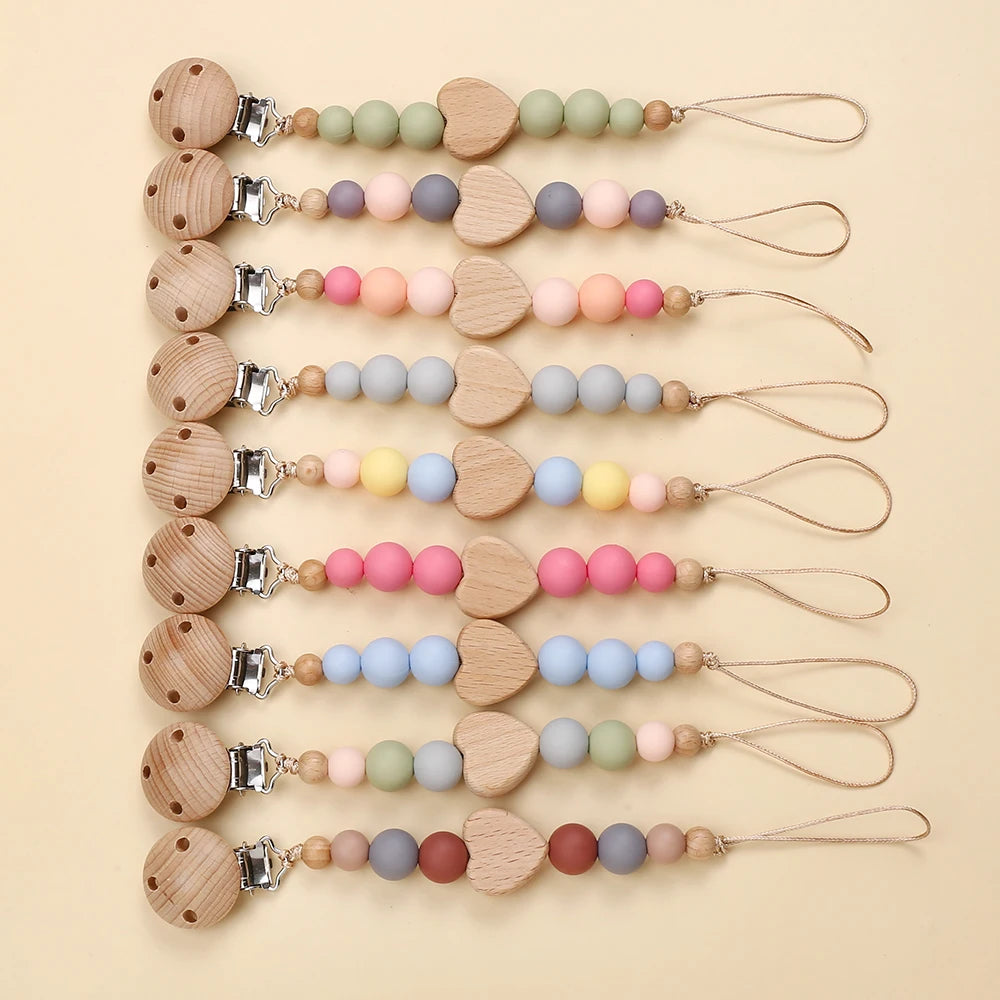 Clip Chain Silicone Wood Baby Pacifier