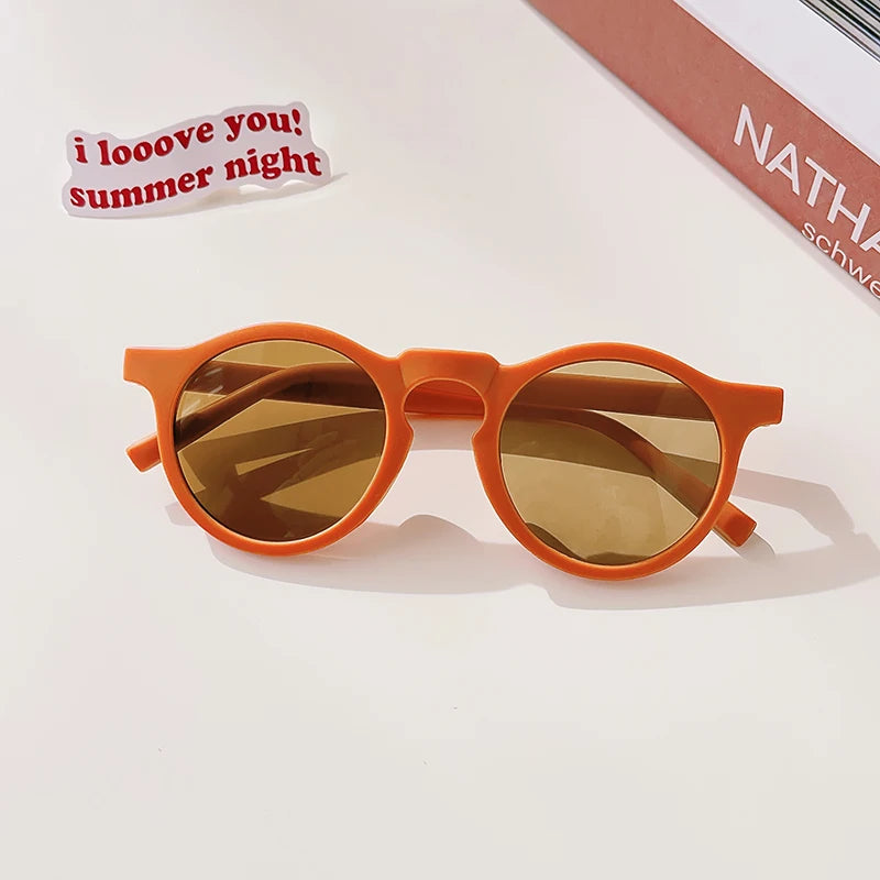 Kids Cute Checker Panel Color Round UV400 Sunglasses