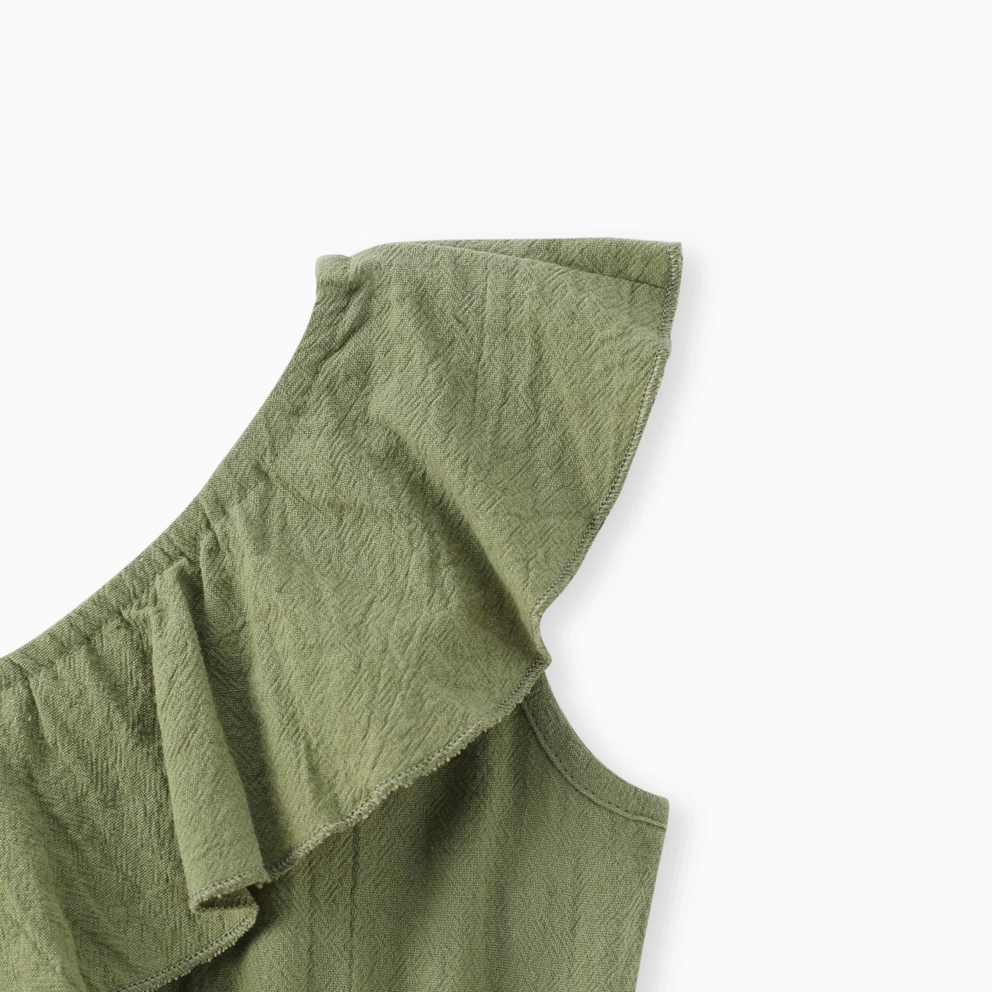 Cotton Off-Shoulder Ruffle Tie-Waist Romper Shorts