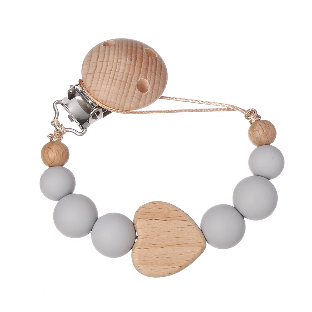 Clip Chain Silicone Wood Baby Pacifier