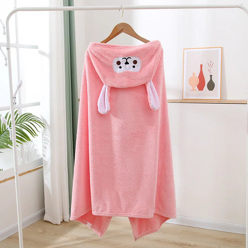 Hooded Bath Poncho Plush Coral Fleece Robe