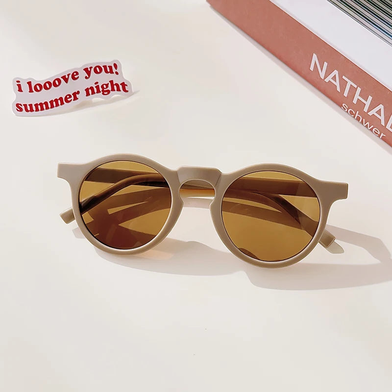 Kids Cute Checker Panel Color Round UV400 Sunglasses