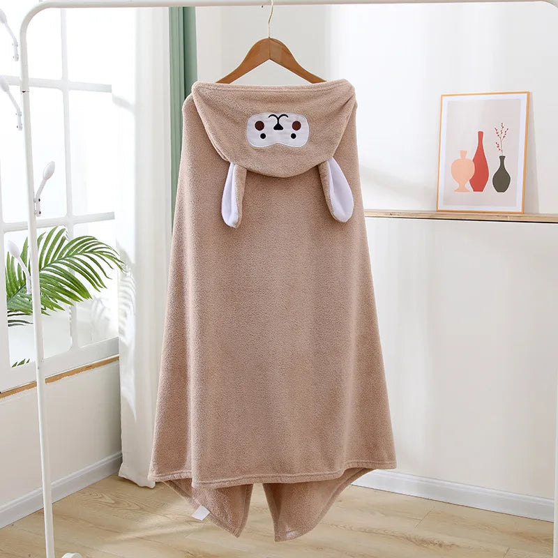 Hooded Bath Poncho Plush Coral Fleece Robe