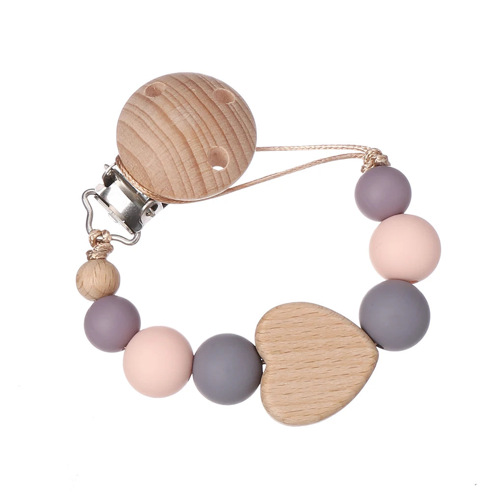 Clip Chain Silicone Wood Baby Pacifier