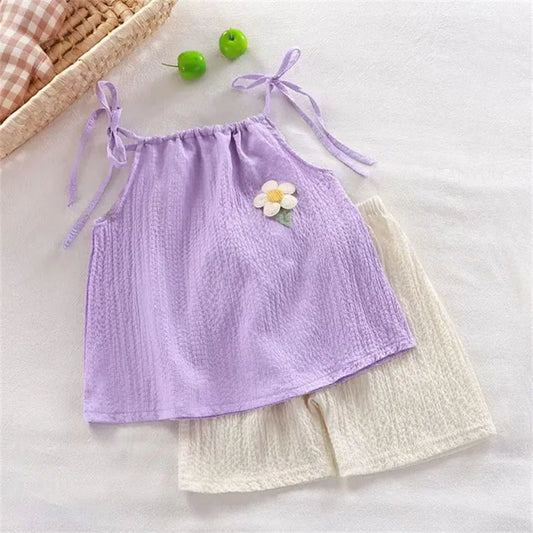 Floral Vest+Shorts Daily Wear Two-Piece Suits