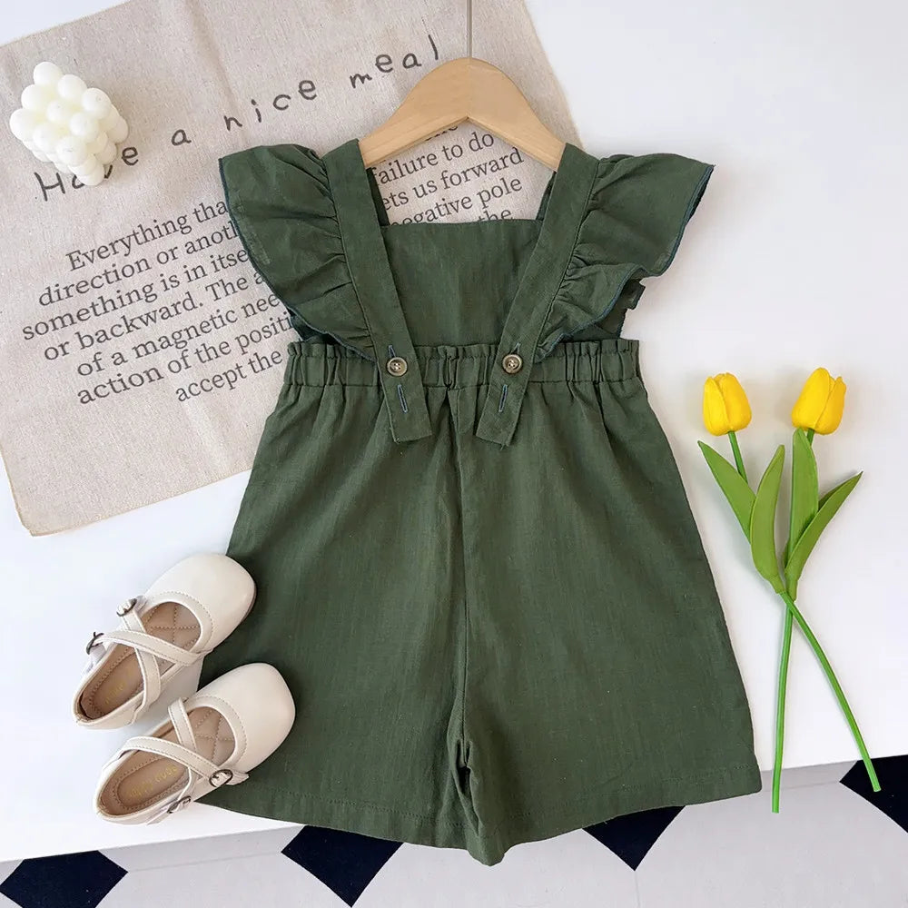 Bear Leader Children's Summer Pure Cotton Solid Color Flight Sleeve Jumpsuit