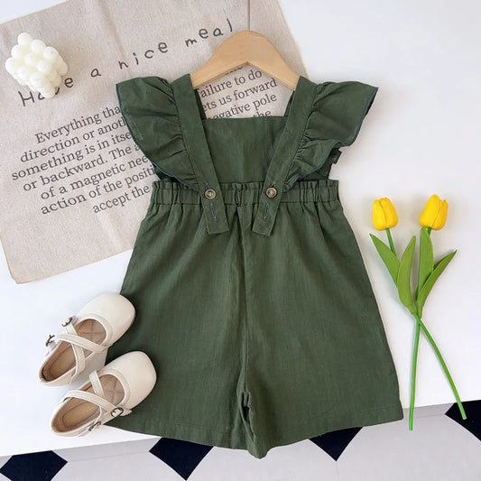 Bear Leader Children's Summer Pure Cotton Solid Color Flight Sleeve Jumpsuit