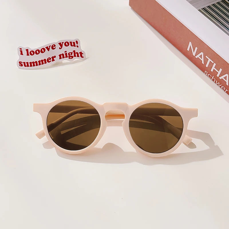 Kids Cute Checker Panel Color Round UV400 Sunglasses