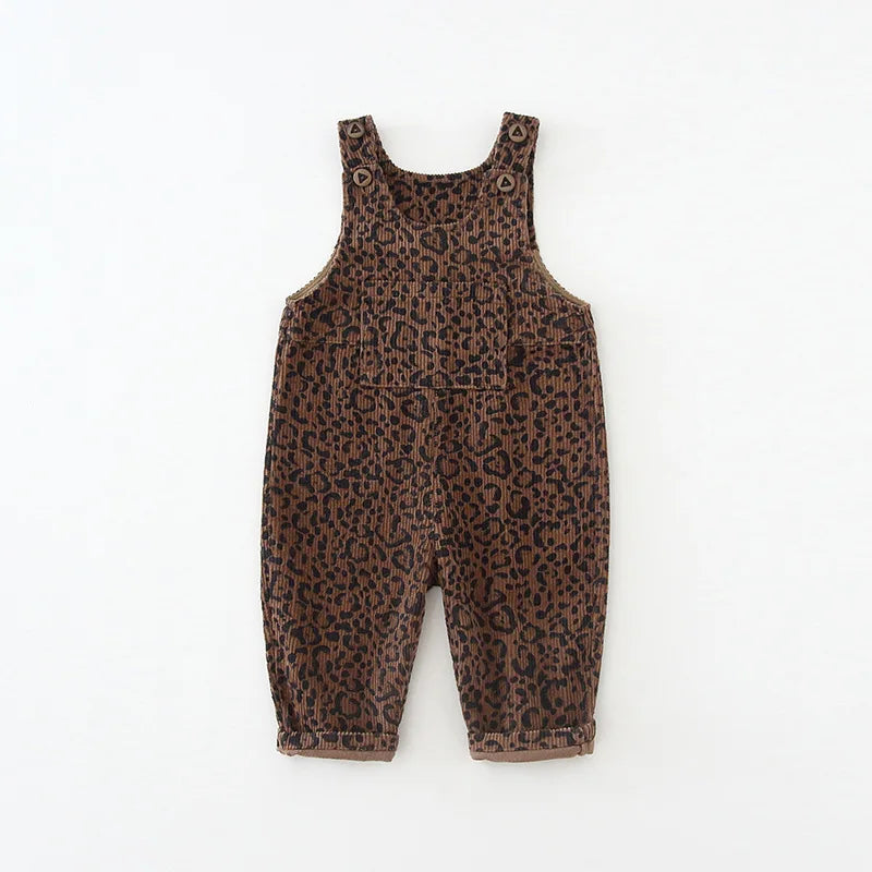 Autumn 1-4T Kids Clothes Corduroy Girls Overall Leopard Print