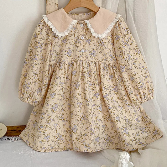 Sweet Kids Baby Girls Long Sleeve Flower Printing Princess Dress