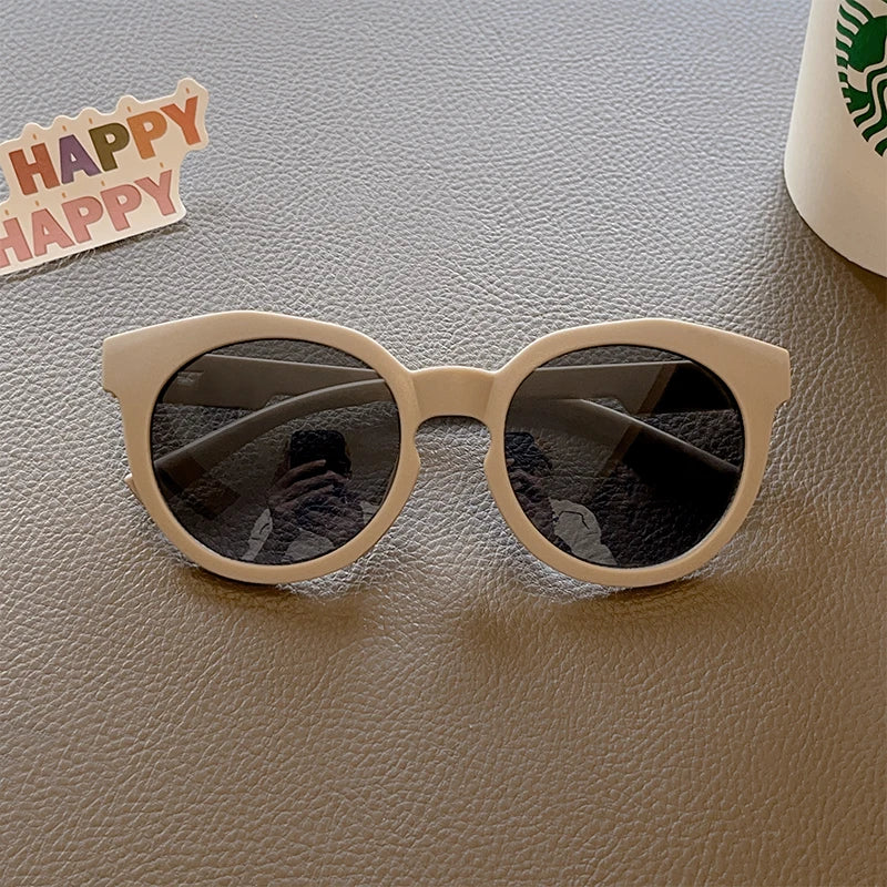 Kids Cute Checker Panel Color Round UV400 Sunglasses