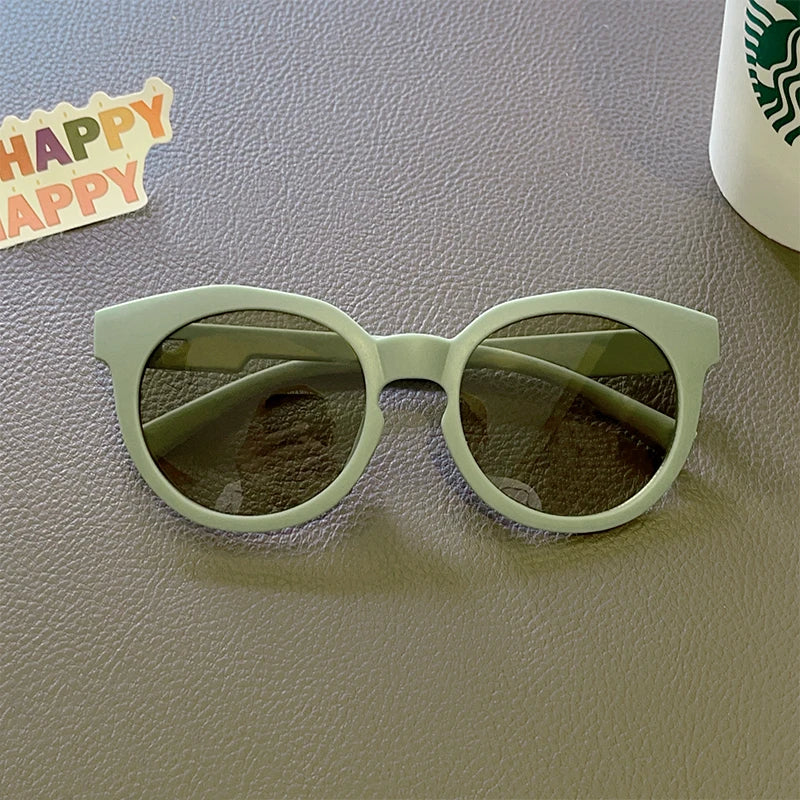 Kids Cute Checker Panel Color Round UV400 Sunglasses