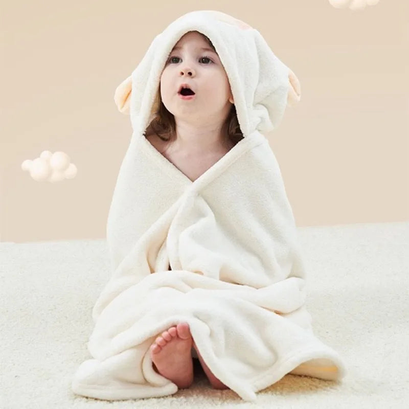 Hooded Bath Poncho Plush Coral Fleece Robe