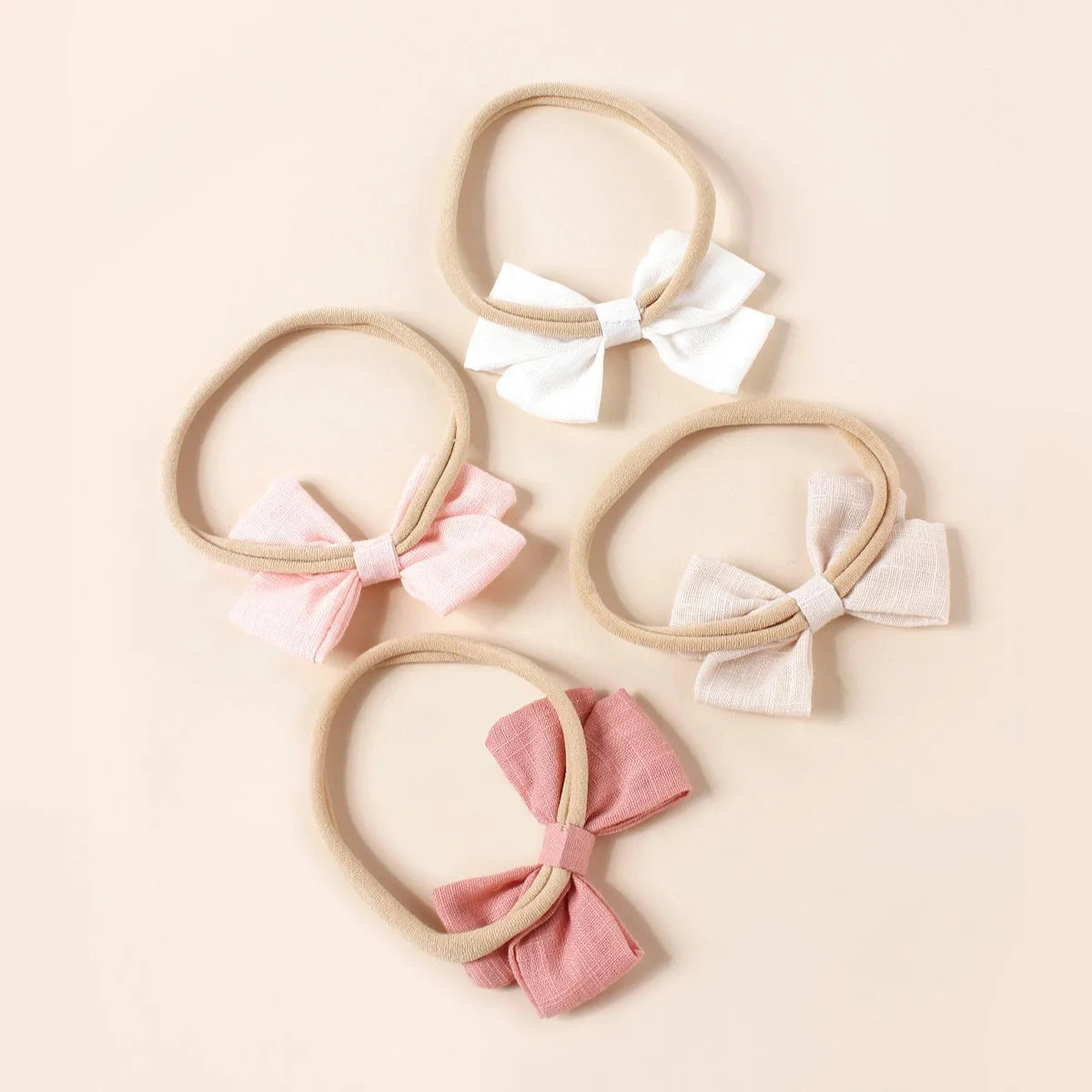 4Pcs Baby Bamboo Cotton Bow Nylon Headband