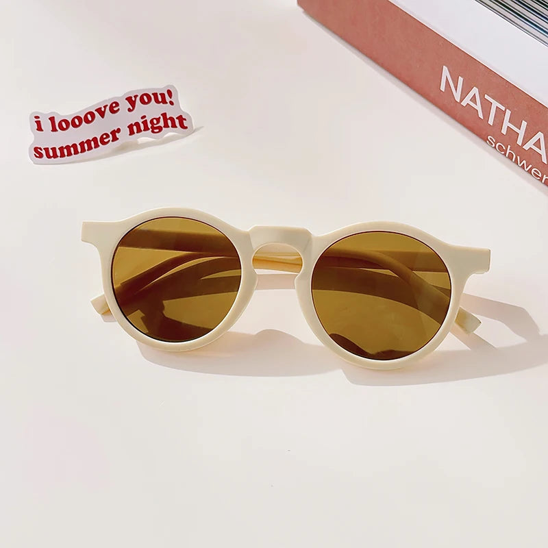 Kids Cute Checker Panel Color Round UV400 Sunglasses