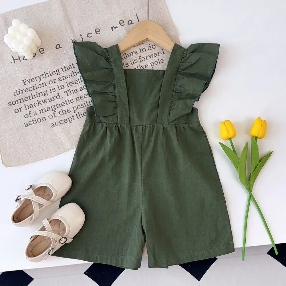 Bear Leader Children's Summer Pure Cotton Solid Color Flight Sleeve Jumpsuit