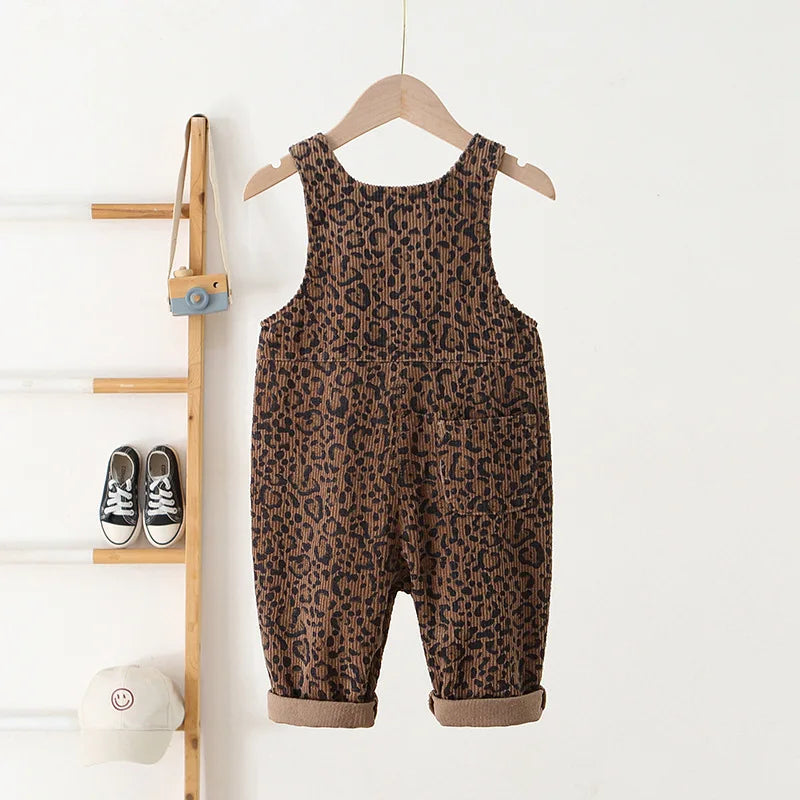 Autumn 1-4T Kids Clothes Corduroy Girls Overall Leopard Print