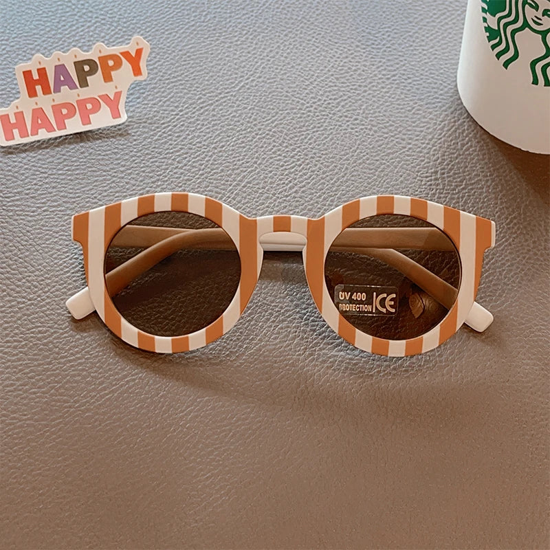 Kids Cute Checker Panel Color Round UV400 Sunglasses