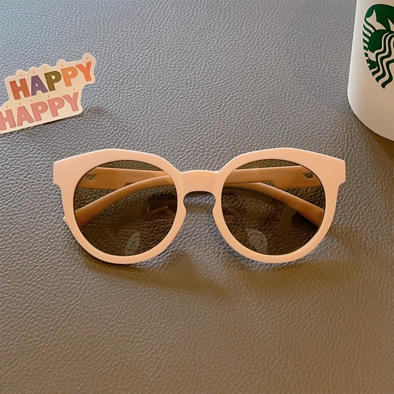 Kids Cute Checker Panel Color Round UV400 Sunglasses
