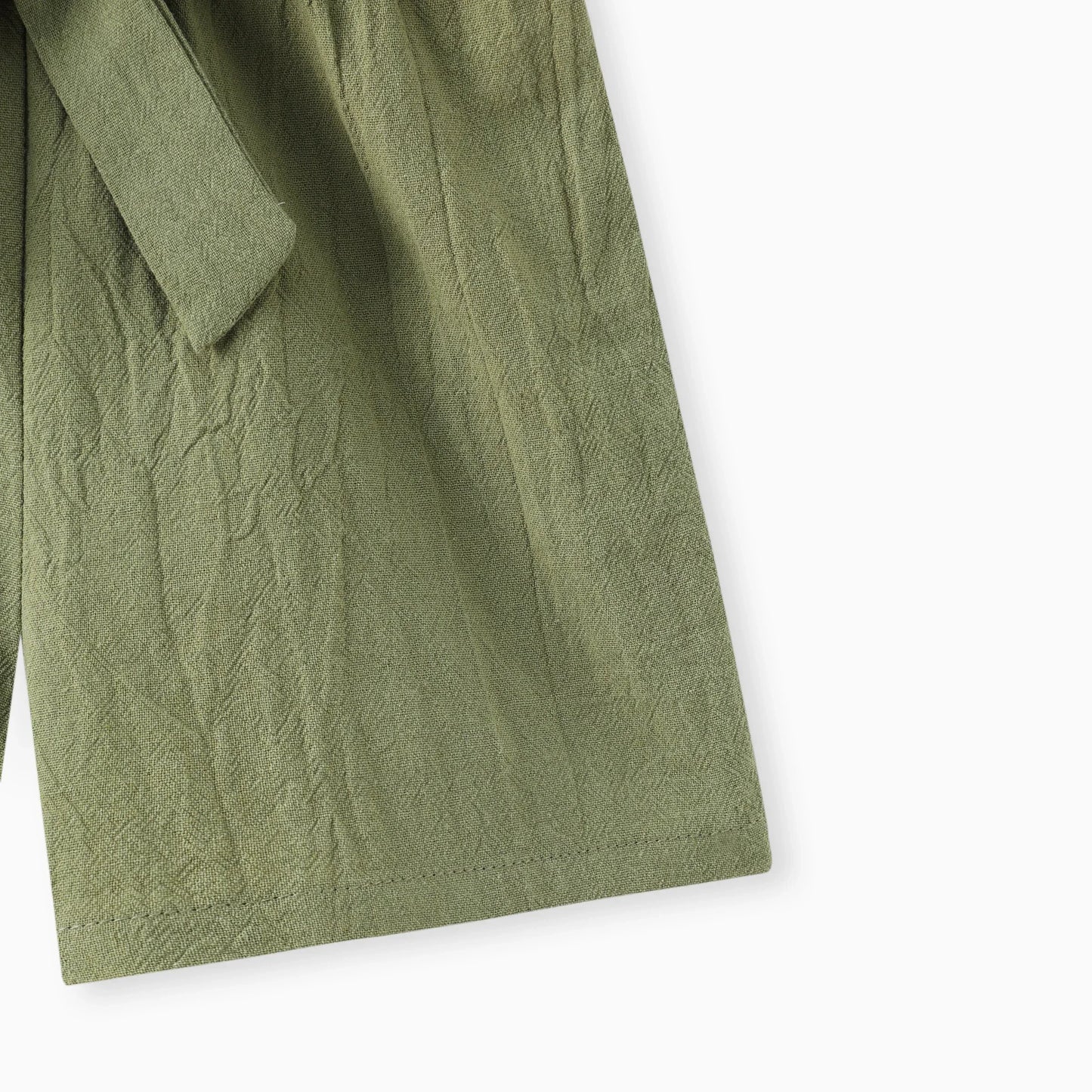 Cotton Off-Shoulder Ruffle Tie-Waist Romper Shorts