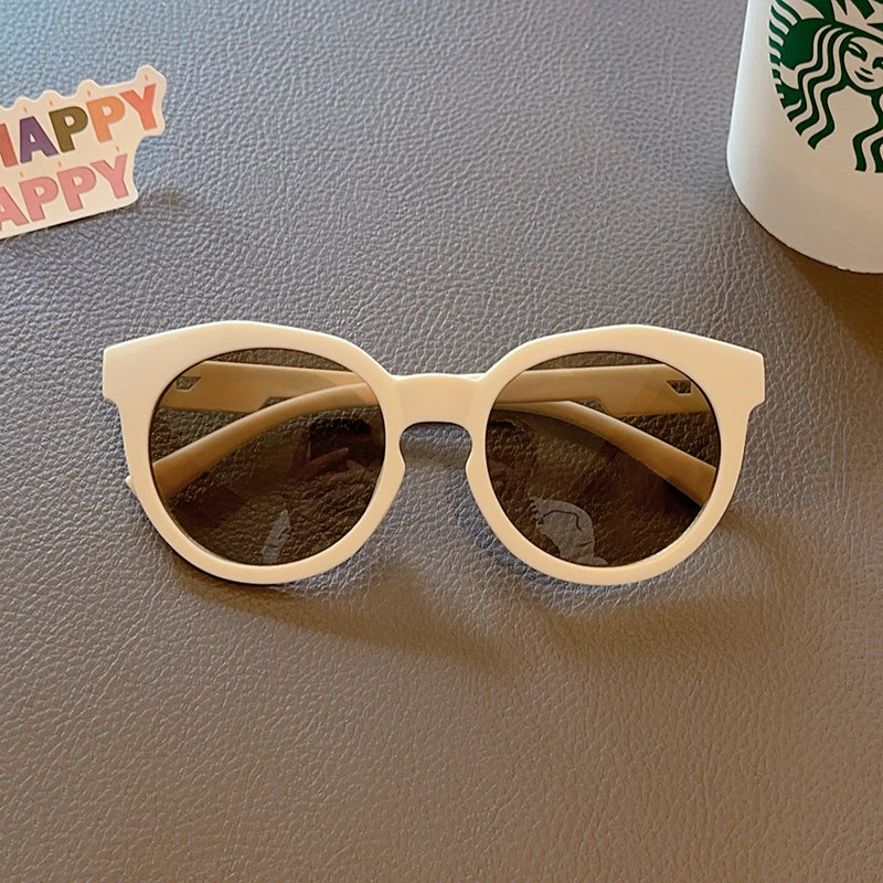 Kids Cute Checker Panel Color Round UV400 Sunglasses