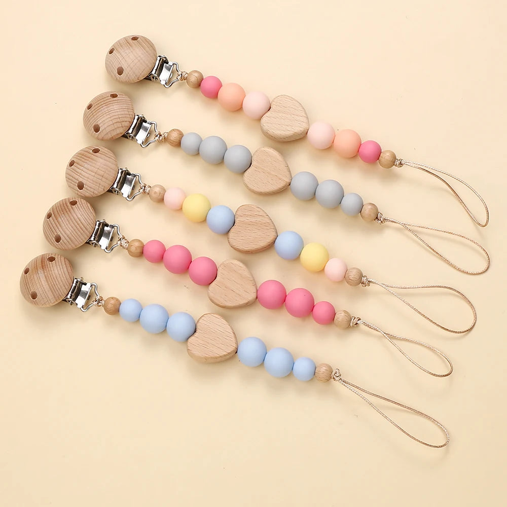 Clip Chain Silicone Wood Baby Pacifier