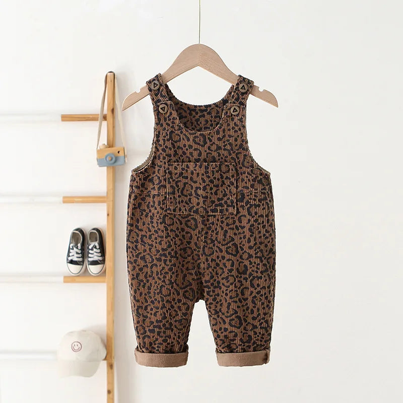Autumn 1-4T Kids Clothes Corduroy Girls Overall Leopard Print