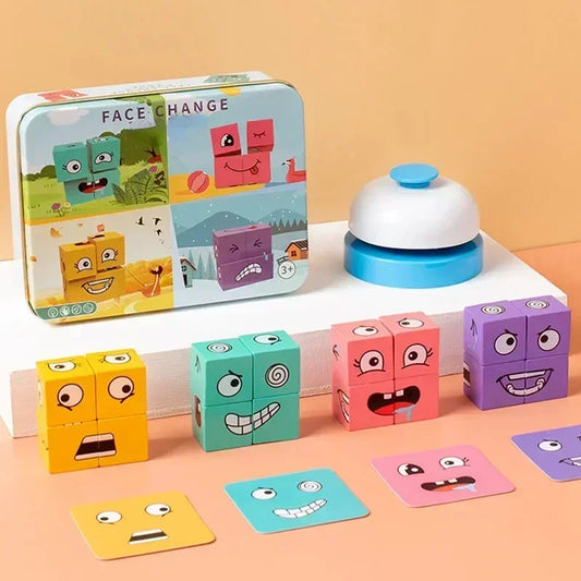 Cube Face Changing Building Blocks Board Game Wood Puzzle