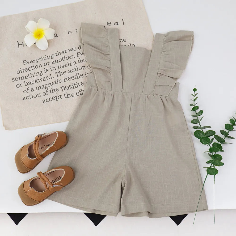 Bear Leader Children's Summer Pure Cotton Solid Color Flight Sleeve Jumpsuit