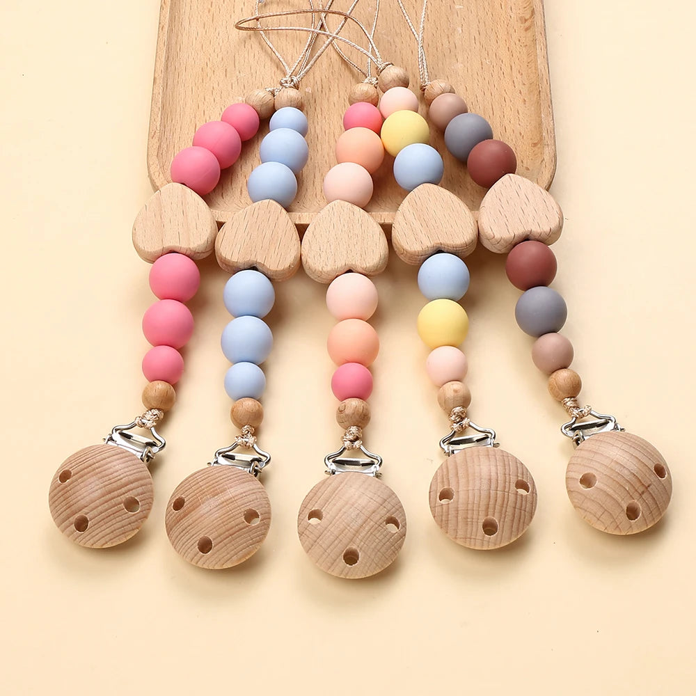 Clip Chain Silicone Wood Baby Pacifier