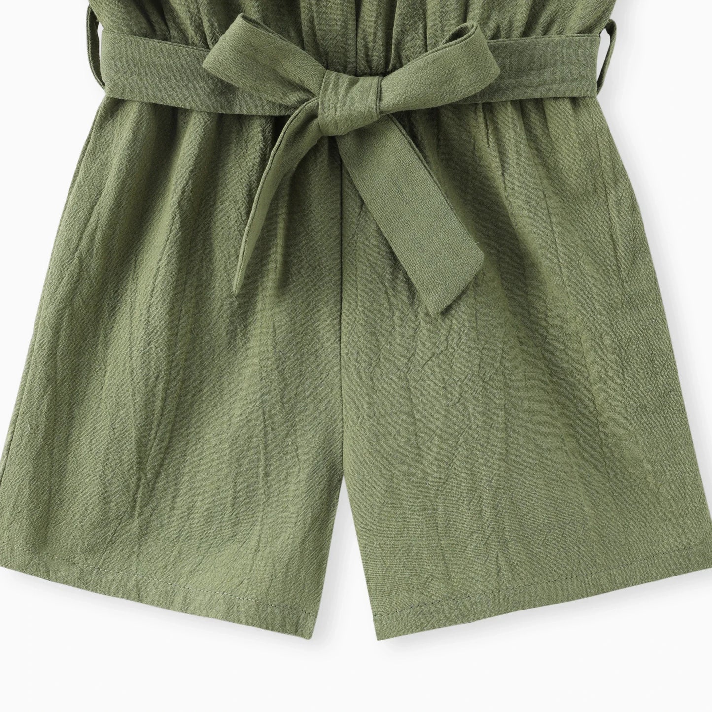 Cotton Off-Shoulder Ruffle Tie-Waist Romper Shorts