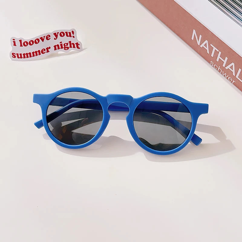 Kids Cute Checker Panel Color Round UV400 Sunglasses