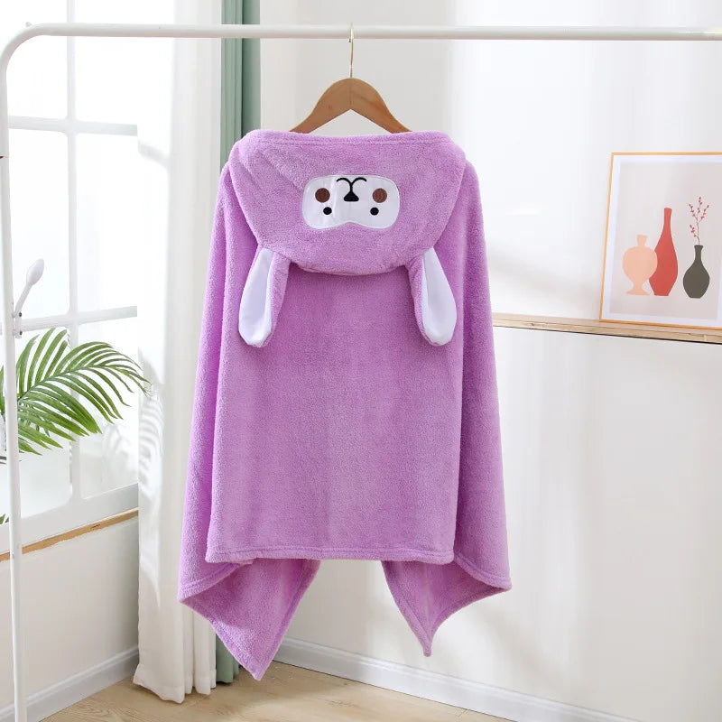 Hooded Bath Poncho Plush Coral Fleece Robe