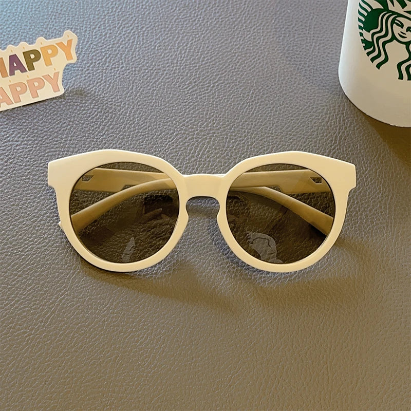 Kids Cute Checker Panel Color Round UV400 Sunglasses